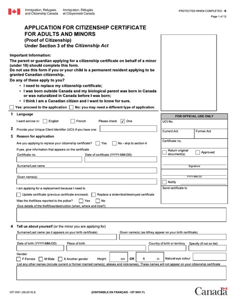 Form CIT0001 - Fill Out, Sign Online and Download Fillable PDF, Canada | Templateroller