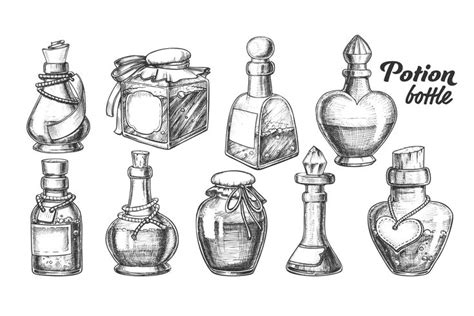 Collection Of Different Potion Bottles Set Vector (692397 ...