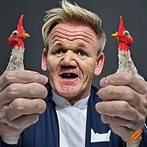 Gordon ramsay with a chicken middle finger on Craiyon