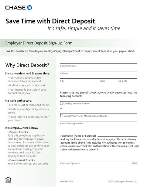 Free Chase Bank Direct Deposit Form - PDF – eForms