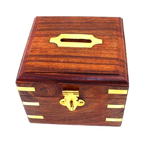 Money Box Urban Home Hand Carved Wooden Chest Vintage Style Square Cash Storage | eBay