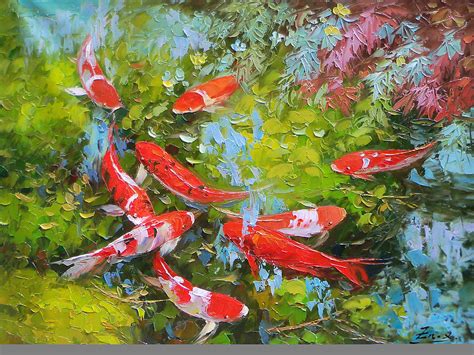 Impasto Oil Painting Koi Fish Painting by Enxu Zhou