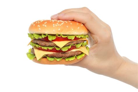 Hand holds big hamburger stock image. Image of hold, hand - 33360053