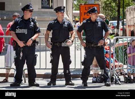 Three New York Police Department policemen, NYPD, Manhattan, New York ...