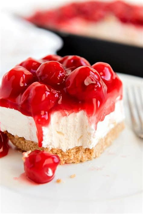 slice of no bake cherry cheesecake with bite gone out of it | No bake cherry cheesecake, Easy ...