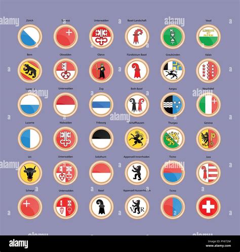 Set of vector icons. Cantons and regions of Switzerland Flags. 3D ...