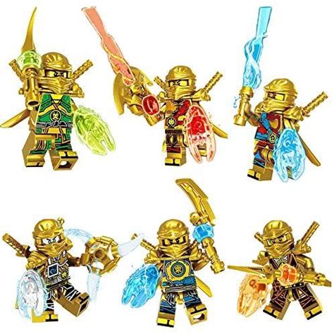 Amazon.com: 6 IN 1 Gold Ninjagoed Action Figures Weapon Model Building ...