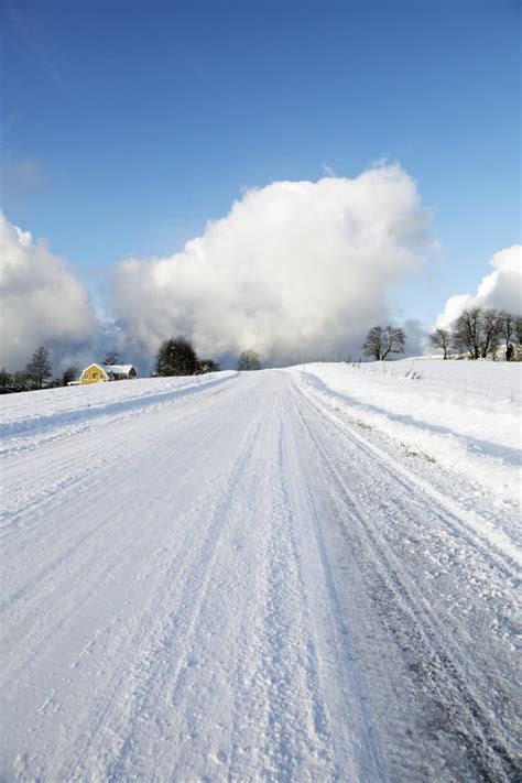 Snowy Country Road in Sweden Stock Photo - Image of landscape, house ...