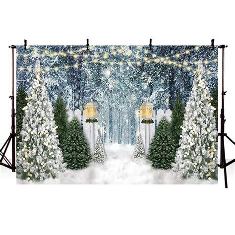 Winter Snow Scene Backdrop for Photography Pine Tree Forest Glitter Li ...