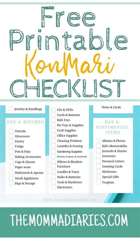 Free Printable KonMari Checklist | Konmari checklist, Free printables ...