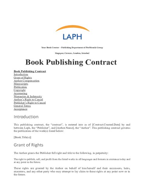 Fillable Online Free Book Publishing Contract Template Fax Email Print - pdfFiller