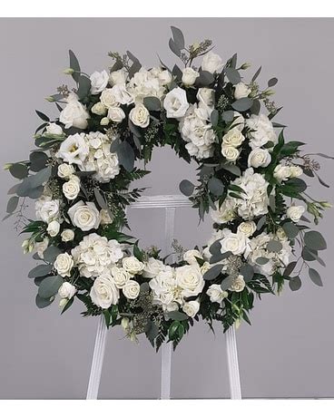 Modern All White Funeral Wreath in Cincinnati OH - Benken Florist Home and Garden