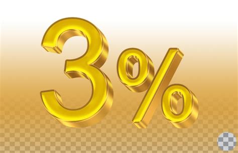 Premium PSD | Gold number 3 - percent with a large percentage symbol.