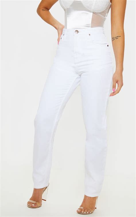 Petite White Straight Leg Jeans | Petite | PrettyLittleThing