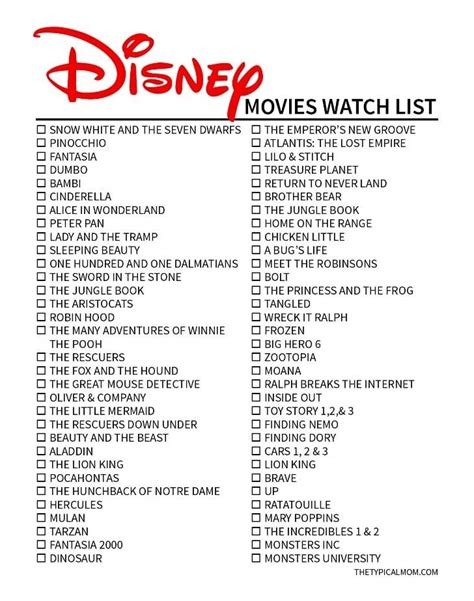 Free Printable Disney Classic Movies List! #disney #films #to #watch #disneyfilmstowa… | Disney ...