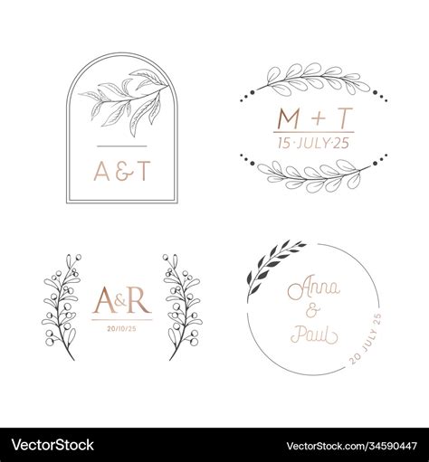 Floral wedding monogram set modern minimalistic Vector Image