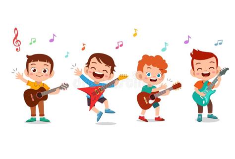 Cartoon Little Kids Playing Music Stock Illustration - Illustration of instrumental, instrument ...