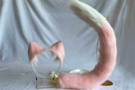 23.6 inch small pink cat ears small pink cat tail beast ears | Etsy