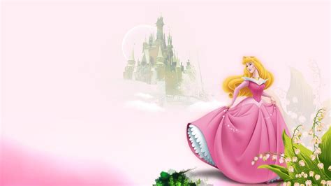 dress, sleeping beauty, aurora, blonde, child, princess, pink, disney, castle HD Wallpaper