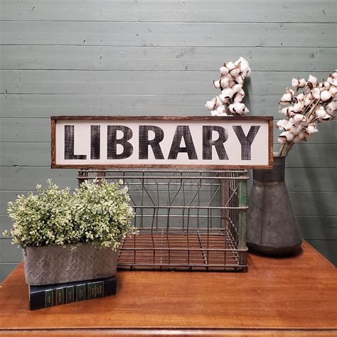 Library Sign Library Decor Wood Library Sign Horizontal | Etsy