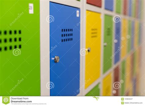 School Lockers in Green, Blue, Yellow and Red Color Stock Vector - Illustration of empty, closed ...