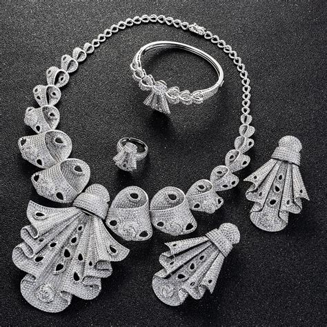 Big Platinum Plated 4 Piece Jewelry Set with 3~7 Day Delivery