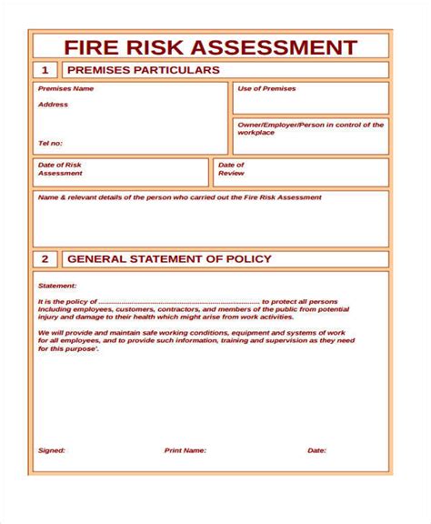 Completed Fire Risk Assessment Form