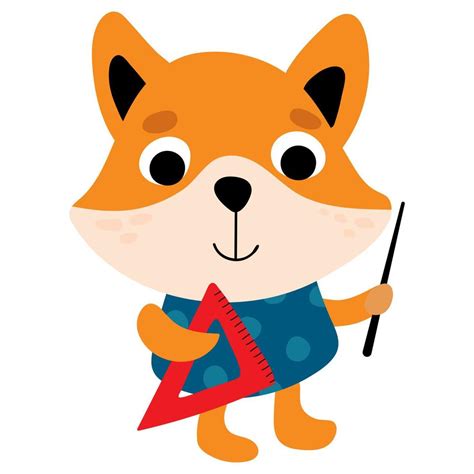 Back to school. Drawing style. Fox cub with a pointer and a ruler ...