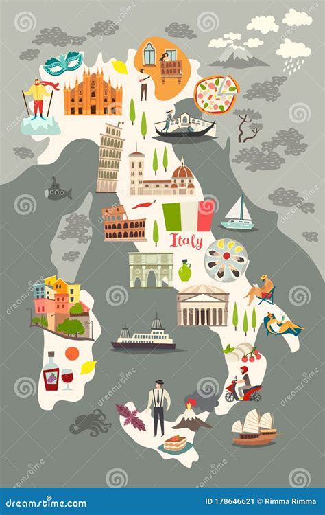 Cartoon Map of Italy for Kid and Children Stock Vector - Illustration of country, europe: 178646621