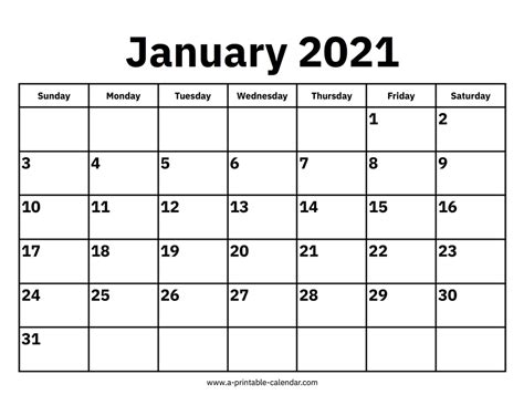 January 2021 Calendars – Printable Calendar 2021