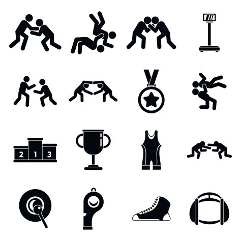 Greco-Roman wrestling icons set, simple style 8886418 Vector Art at ...