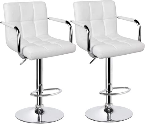 Buy Yaheetech Tall Bar Stools Set of 2 Modern Square PU Leather Adjustable BarStools Counter ...