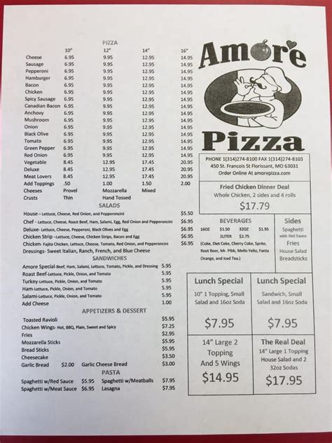 Menu at Amore Pizza pizzeria, Florissant