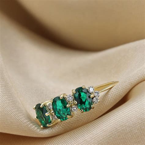 Emerald Ring Oval Emerald Genuine Emerald Diamond and - Etsy