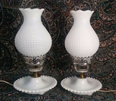 Vintage White Milk Glass Boudoir Hurricane Table Lamps, Set of 2 | Стакан для молока