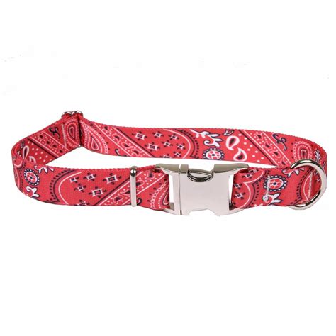 Bandana Red Premium Metal Buckle Dog Collar - Yellow Dog Design