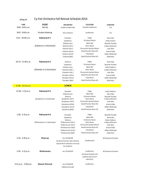 Retreat schedule