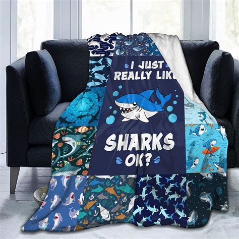 Shark Blanket Blue Shark Throw Blanket Cartoon Ocean Animal Print Plush ...