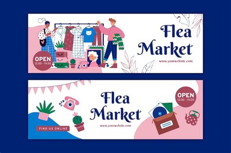 Premium Vector | Flat design second-hand flea market horizontal banner