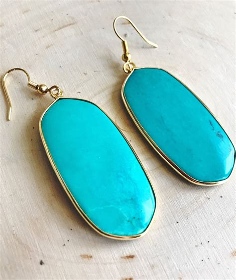 Turquoise Drop Earrings // Oval Turquoise Earrings // Green | Etsy