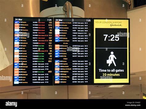 Departure board at Gatwick Airport North Terminal, Sussex England UK Stock Photo - Alamy