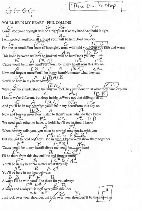 You'll Be In My Heart (Phil Collins) Guitar Chord Chart - Tune down half step.... Guitar Chords ...