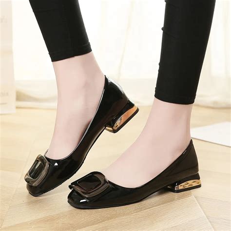 Plus Size 35 41 Women Shoes Square Toe Patent Leather Dress Shoes Woman ...