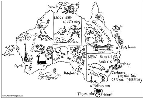 Australian Map with animals and highlights | Australia Unit Study ...