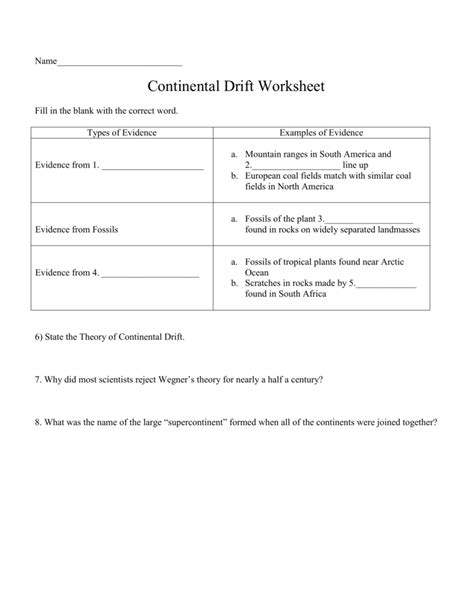 Continental Drift Worksheet : All About Continental Drift Worksheet for ...