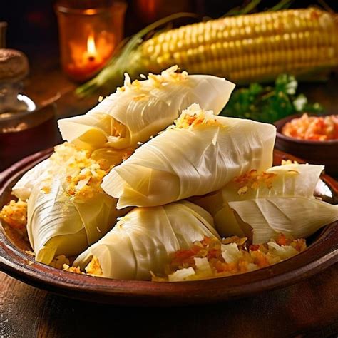 Premium Photo | Tamales Steamed corn dough filled with meats cheese vegetables or chilies ...