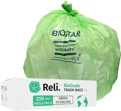 Reli. Biodegradable 33 Gallon Trash Bags, (250 Bags) Eco-Friendly Garbage Bags 30 Gal, 33 Gal ...