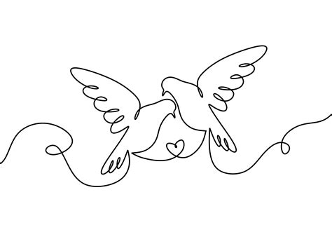 Couple of birds in love. One continuous line drawing, two flying dove birds. 1958012 Vector Art ...