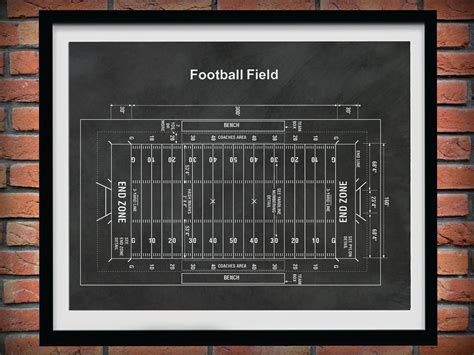 Football Field Blueprint Vers #2 - Game Room Decor - Super Bowl Gift ...