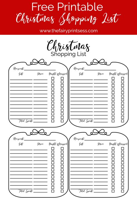 Free printable Christmas shopping list easy to download and print PDF file - includes multiple ...